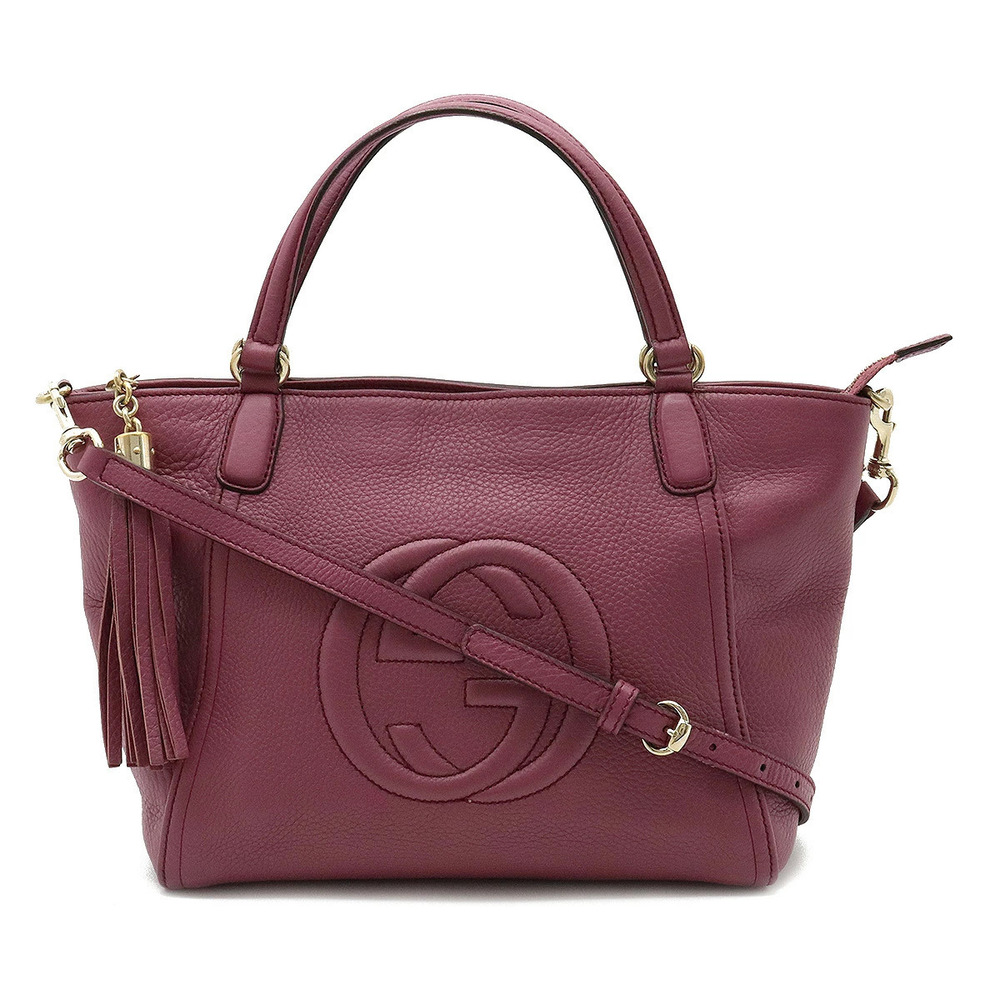 Gucci Soho Interlocking G Tote Bag Shoulder Fringe Tassel Leather Purple Pink